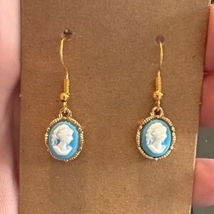 Elegant Gold and Blue Cameo Earrings